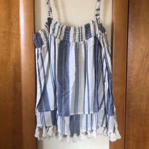 Tasseled blue and white tank top